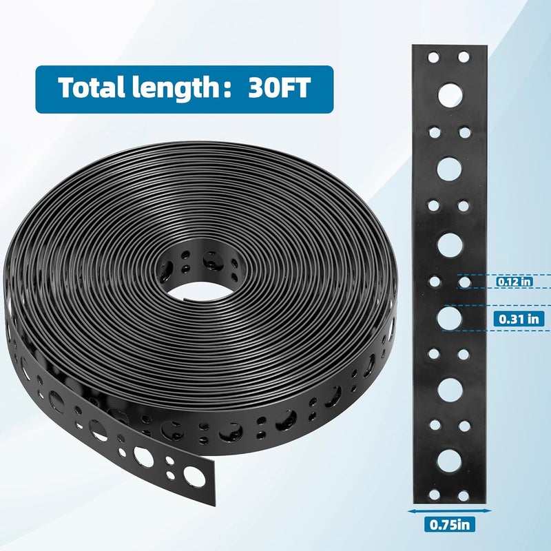 U0U 1 Inch x 30FT Metal Strapping with Holes,Black Galvanized Pipe Pipe Hanger Strap,Steel Strap for Pipe Hanger Strap Support - Image 2